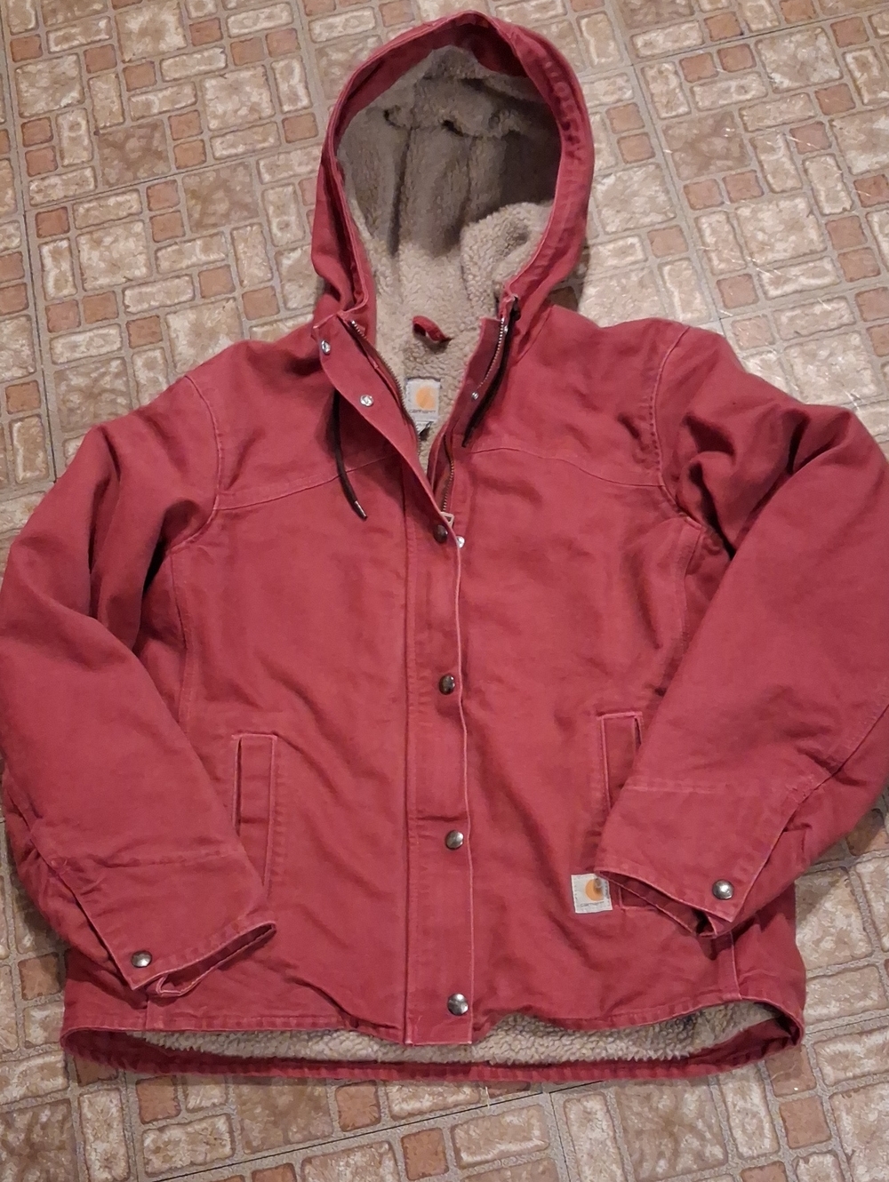 Carhartt Women's Brick Red Hooded Sherpa-Lined Puffer Jacket